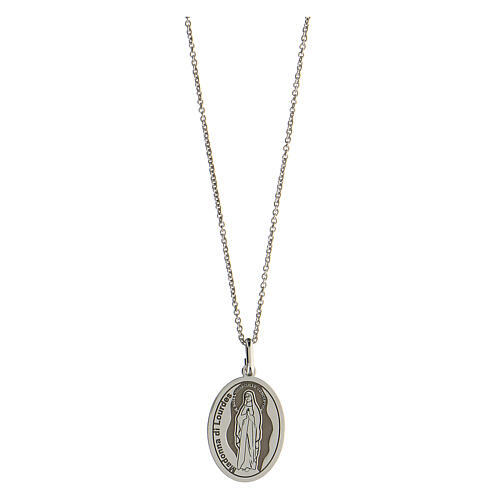 Necklace with Our Lady of Lourdes, oval medal, rhodium-plated 925 silver 1