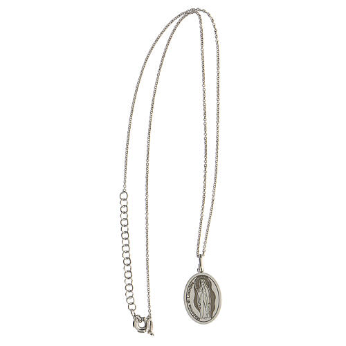 Necklace with Our Lady of Lourdes, oval medal, rhodium-plated 925 silver 3