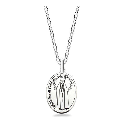 Necklace with Our Lady of Fatima, oval medal, rhodium-plated 925 silver 1