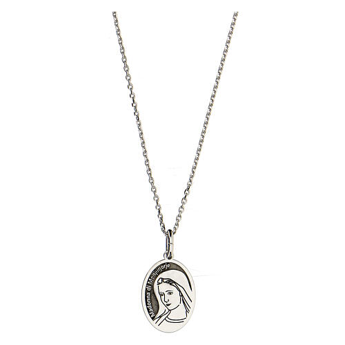 Necklace with Our Lady of Medjugorje, oval medal, rhodium-plated 925 silver 2