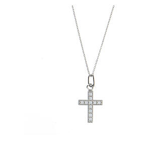 Necklace with cross pendant, 925 silver and white zircons