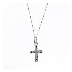 Necklace with cross pendant, 925 silver and white zircons