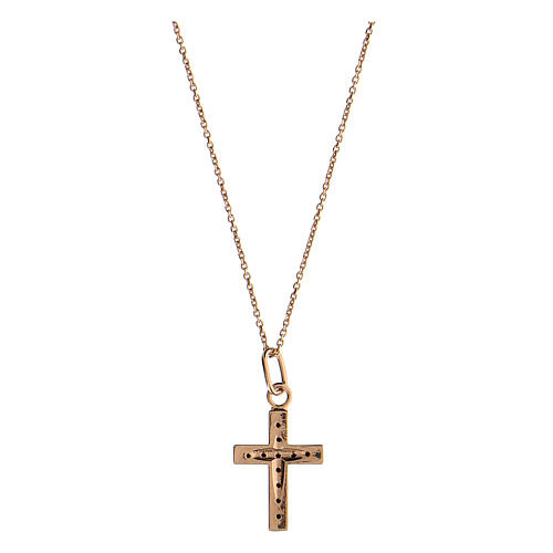 Necklace with cross pendant, pink 925 silver and black zircons 2