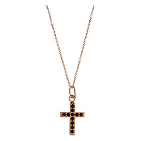 Collier croix argent 925 rosé zircons noirs