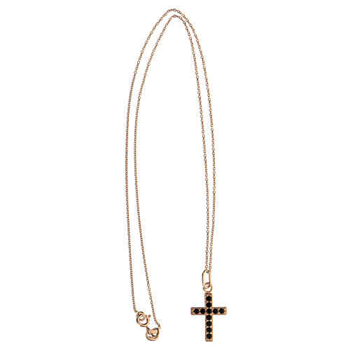 925 rosé silver cross necklace with black zircons 3