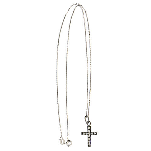 Necklace with cross pendant, burnished 925 silver and white zircons 3