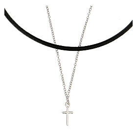 Halskette mit Kreuz aus 925er Silber und Band aus Leder