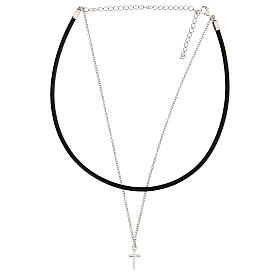 Halskette mit Kreuz aus 925er Silber und Band aus Leder