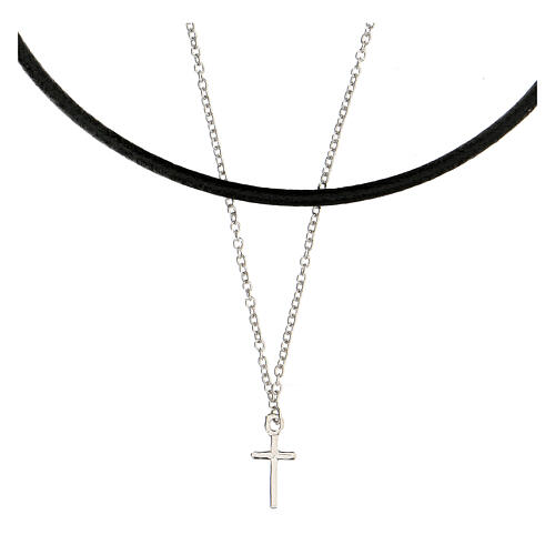 Halskette mit Kreuz aus 925er Silber und Band aus Leder 1