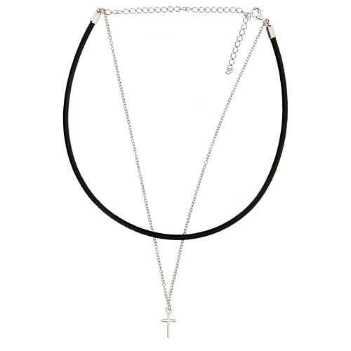 Black leather choker with 925 silver cross 2