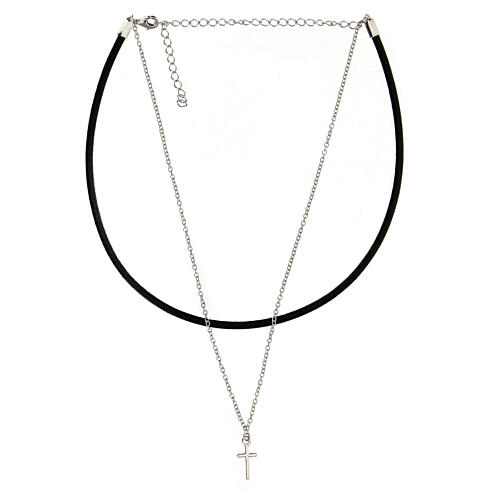 Black leather choker with 925 silver cross 4