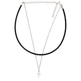 Collier tour de cou croix argent 925 cuir noir