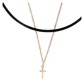 Halskette mit Kreuz aus 925er Silber in rosé mit Band aus Leder