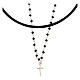Leather necklace with black beads cross in 925 silver s1