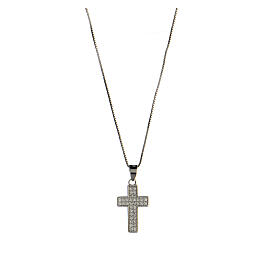 Latin cross necklace in 925 silver with white zircons