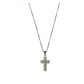 Latin cross necklace in 925 silver with white zircons