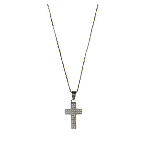 Latin cross necklace in 925 silver with white zircons 1