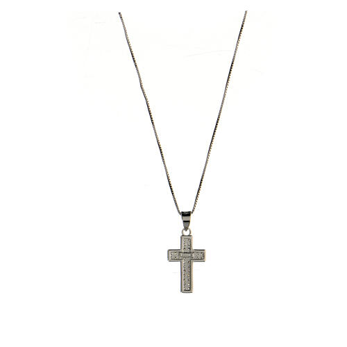 Latin cross necklace in 925 silver with white zircons 2