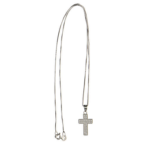 Latin cross necklace in 925 silver with white zircons 3