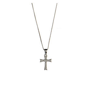Halskette mit Kreuz aus 925er Silber und Steinen aus weißem Zirkon