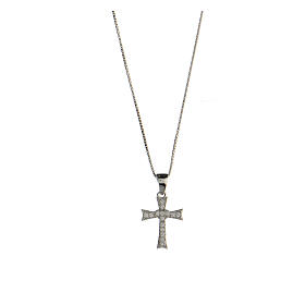 Necklace with bell-mouthed cross, 925 silver and white zircons