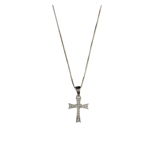 Necklace with bell-mouthed cross, 925 silver and white zircons 2
