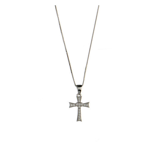 Collier croix évasée argent 925 zircons blancs 1