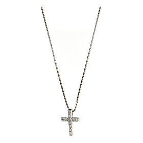 Halskette mit Kreuz aus 925er Silber und Steinen aus weißem Zirkon