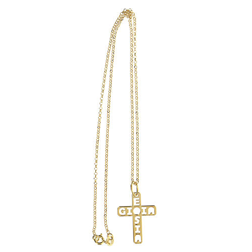 Golden cross necklace pendant E Gioia Sia 925 silver, big 3