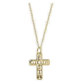 Big cross E Gioia Sia, cut-out background, gold plated 925 silver