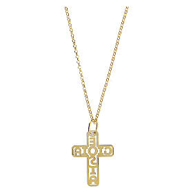 Golden cross pendant with openwork bottom E Gioia Sia 925 silver, large