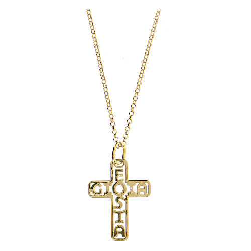 Golden cross pendant with openwork bottom E Gioia Sia 925 silver, large 1