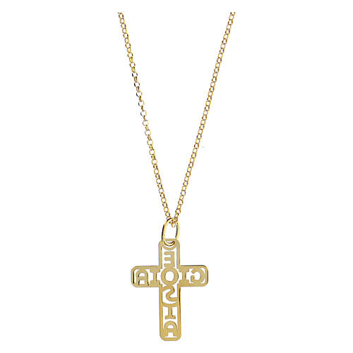 Golden cross pendant with openwork bottom E Gioia Sia 925 silver, large 2