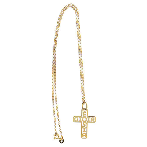 Golden cross pendant with openwork bottom E Gioia Sia 925 silver, large 3