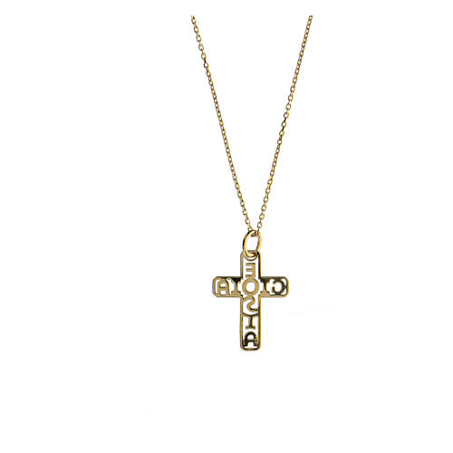 Golden cross pendant with openwork E Gioia Sia (Joy May Be) 925 silver 2