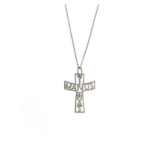 Cross pendant In Manus Tuas in 925 silver large 1