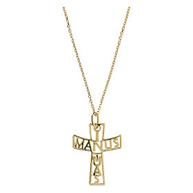 Grande croix ajourée In Manus Tuas argent 925 doré