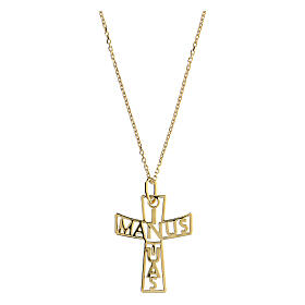 Croce grande traforata In Manus Tuas argento 925 dorato