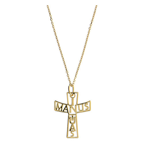 Croce grande traforata In Manus Tuas argento 925 dorato 1