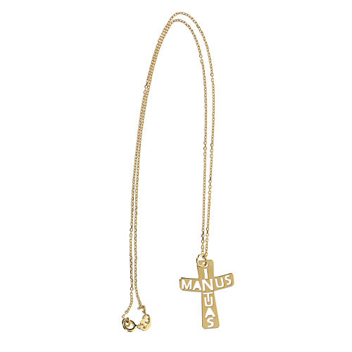 Big cross pendant, In Manus Tuas cut-out, gold plated 925 silver 3