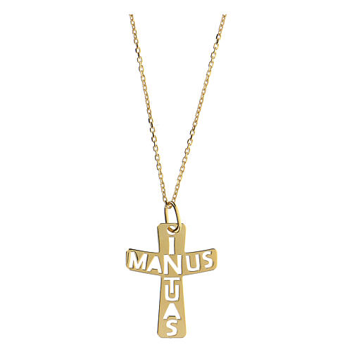 Golden 925 silver cross pendant In Manus Tuas 1