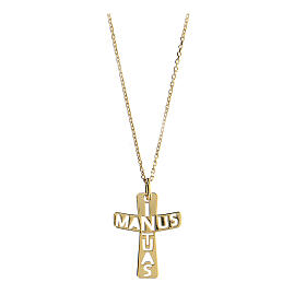Small cross pendant, In Manus Tuas cut-out, gold plated 925 silver