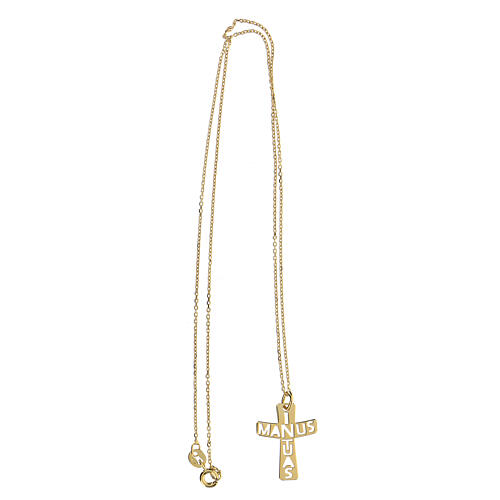 Small cross pendant, In Manus Tuas cut-out, gold plated 925 silver 3