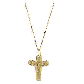 Big cross pendant, In Manus Tuas engraving, gold plated 925 silver