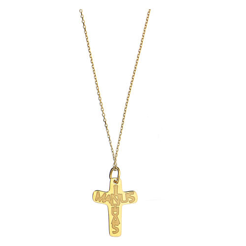 Small cross pendant, In Manus Tuas engraving, gold plated 925 silver 1