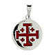 Colgante redondo Caballeros Santo Sepulcro cruz Jerusalén plata 925 esmalte rojo s1