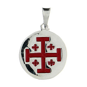 Round pendant Knights Holy Sepulcher Jerusalem cross in 925 silver red enamel