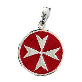 Pingente medalha Ordem de Malta esmalte vermelho prata 925.