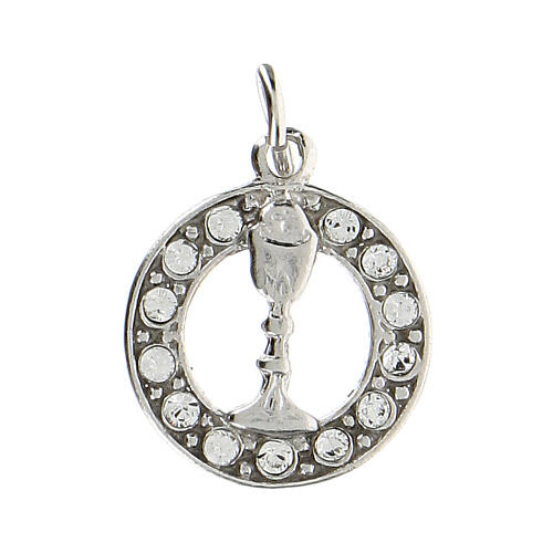 Pendant, chalice with Host, 925 silver and white strass 1