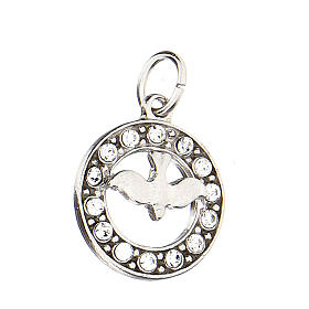 Pendant, Holy Spirit dove, 925 silver and white strass